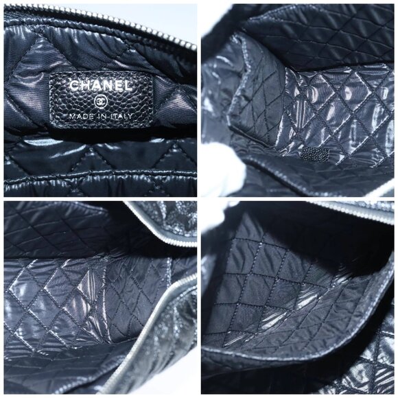 CHANEL Matelasse Hand Bag Grained Calf Skin Black CC Auth - Picture 15 of 16